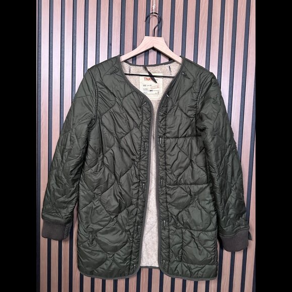 Artizia Parka Jacket Small Wool Nylon Puffer Quilted Sherpa Lined Open Front TNA - Picture 1 of 8